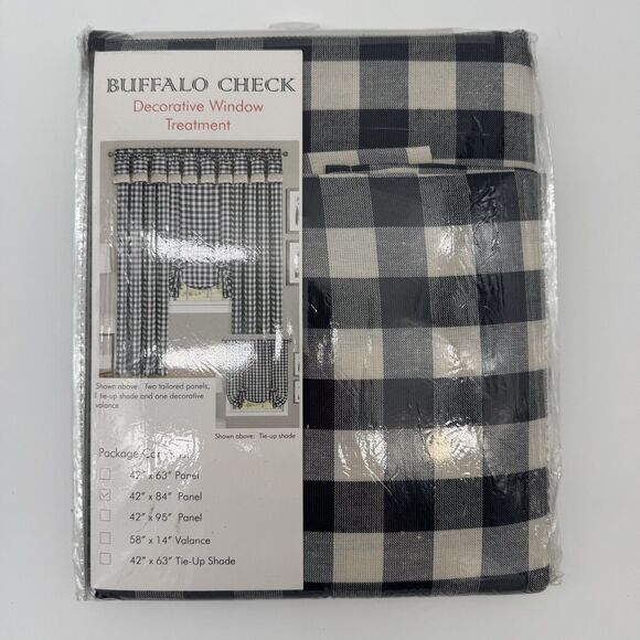 Buffalo Check Window Curtain Panel 42" x 84" Navy Blue Checkered Decorative - Picture 1 of 7